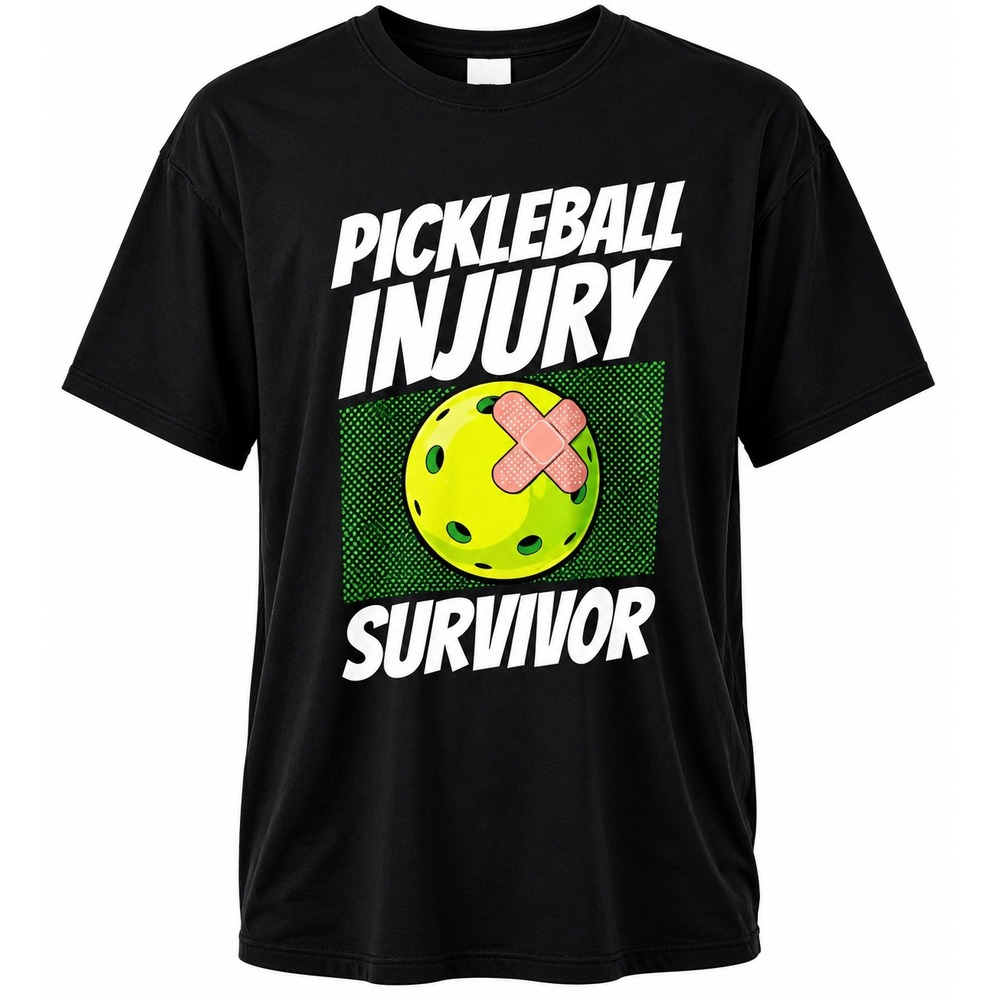 Funny Mens Large Back Pickleball Injury Survivor Graphic T-Shirt Sports Humor